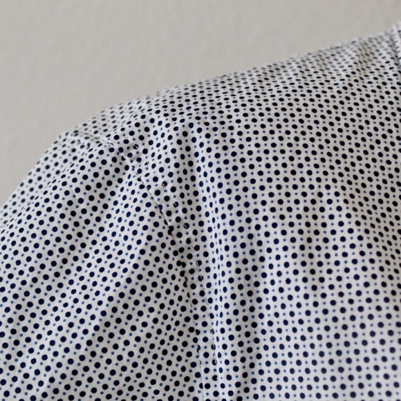 White & Navy Blue Polka Dot Short Sleeve Button Down Shirt - Picture 5 of 9